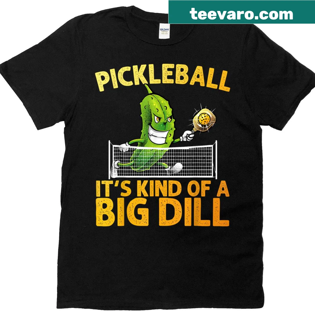 Stylish T-shirt celebrating pickleball with playful graphics — on a men's t-shirt
