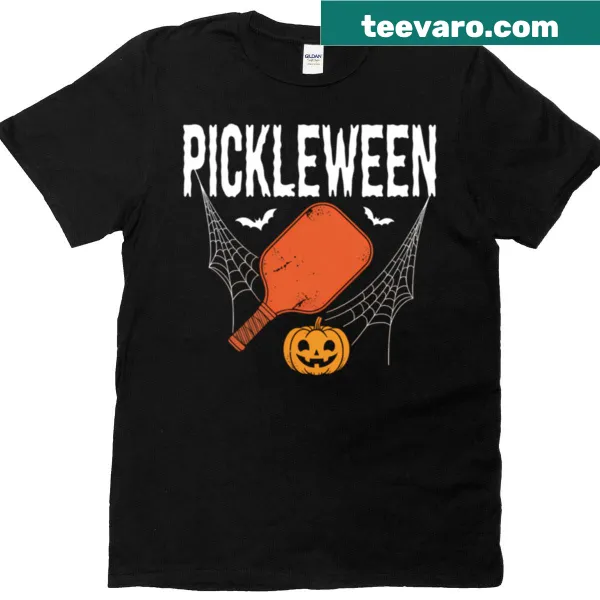Cartoon pickle in Halloween costume on Pickleween T-shirt
