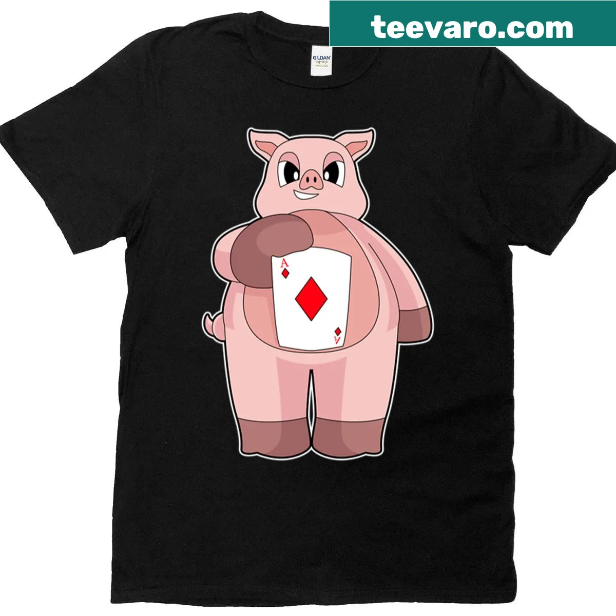 Humorous pig holding poker cards illustration — on a men's t-shirt