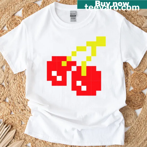 Pixelated cherries graphic on T-shirt for Halloween
