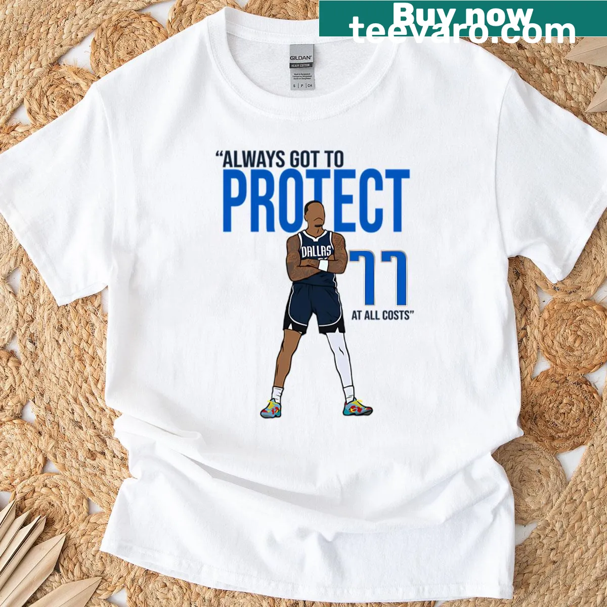 T-shirt featuring bold text 'Always Got To Protect 77 At All Costs' — on a men's t-shirt