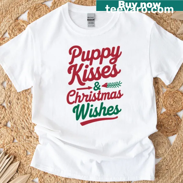 T-shirt featuring puppies and Christmas wishes design