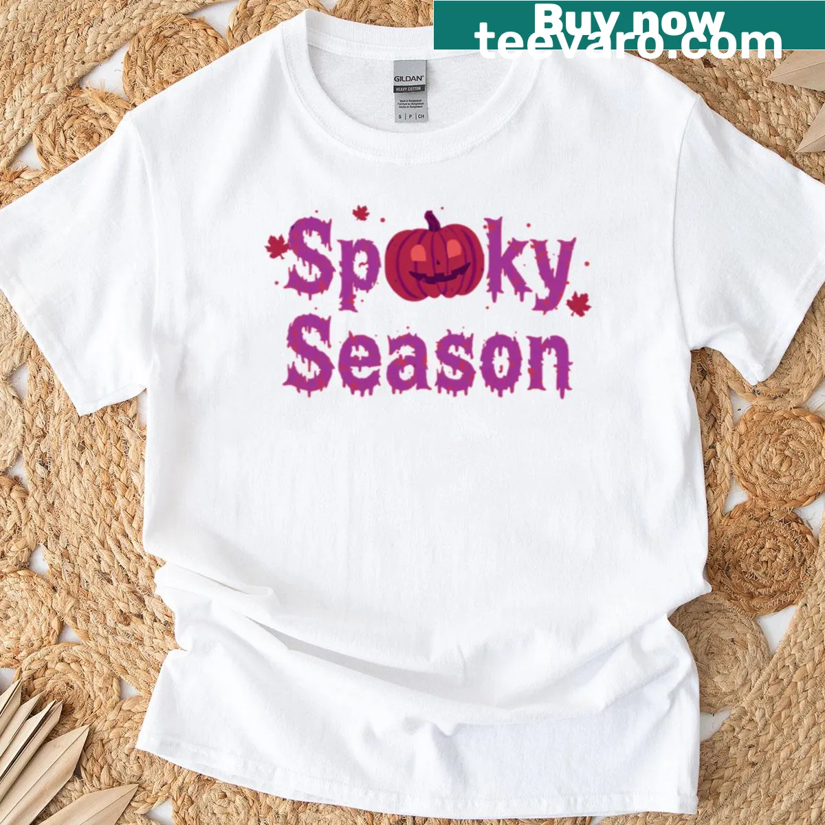 Cute purple Halloween pumpkin graphic T-shirt — on a men's t-shirt