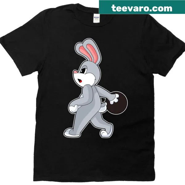 Cartoon rabbit with bowling balls on a T-shirt