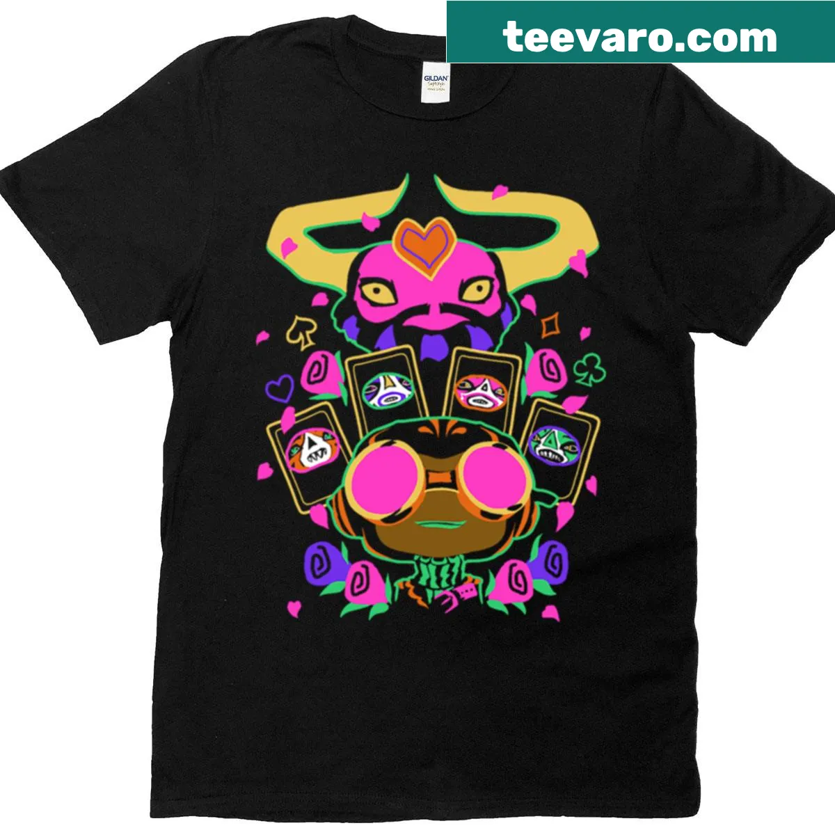 Illustration of Razputin in a whimsical fantasy setting on a T-shirt — on a men's t-shirt