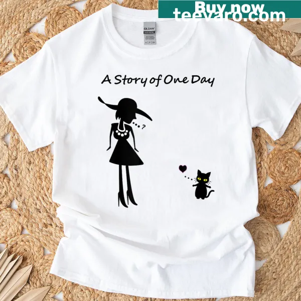 Graphic of a lady and kittens in a whimsical story design