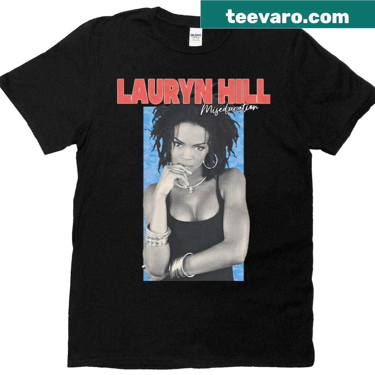 T-shirt featuring retro 90s song lyrics and music imagery — on a men's t-shirt