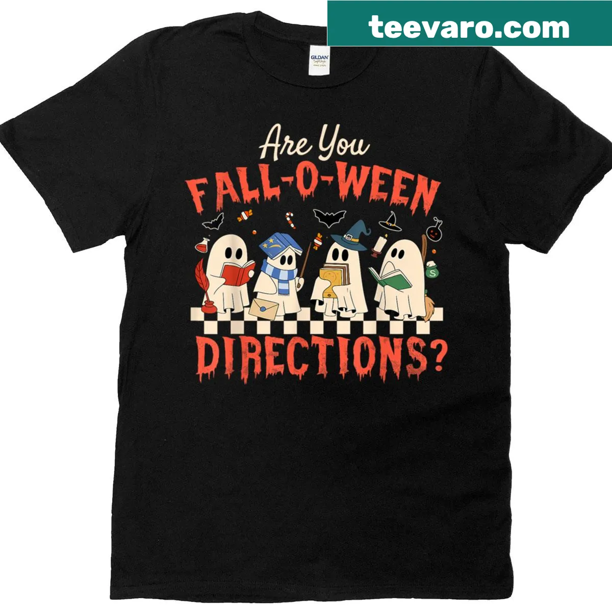 Retro ghost graphic T-shirt with Halloween theme for teachers — on a men's t-shirt