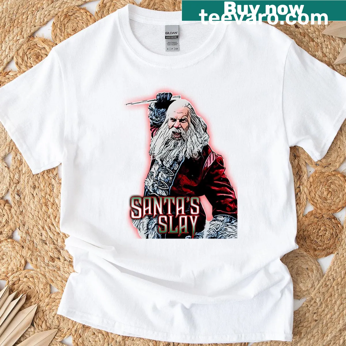 Playful Santa Claus design T-shirt for Christmas — on a men's t-shirt