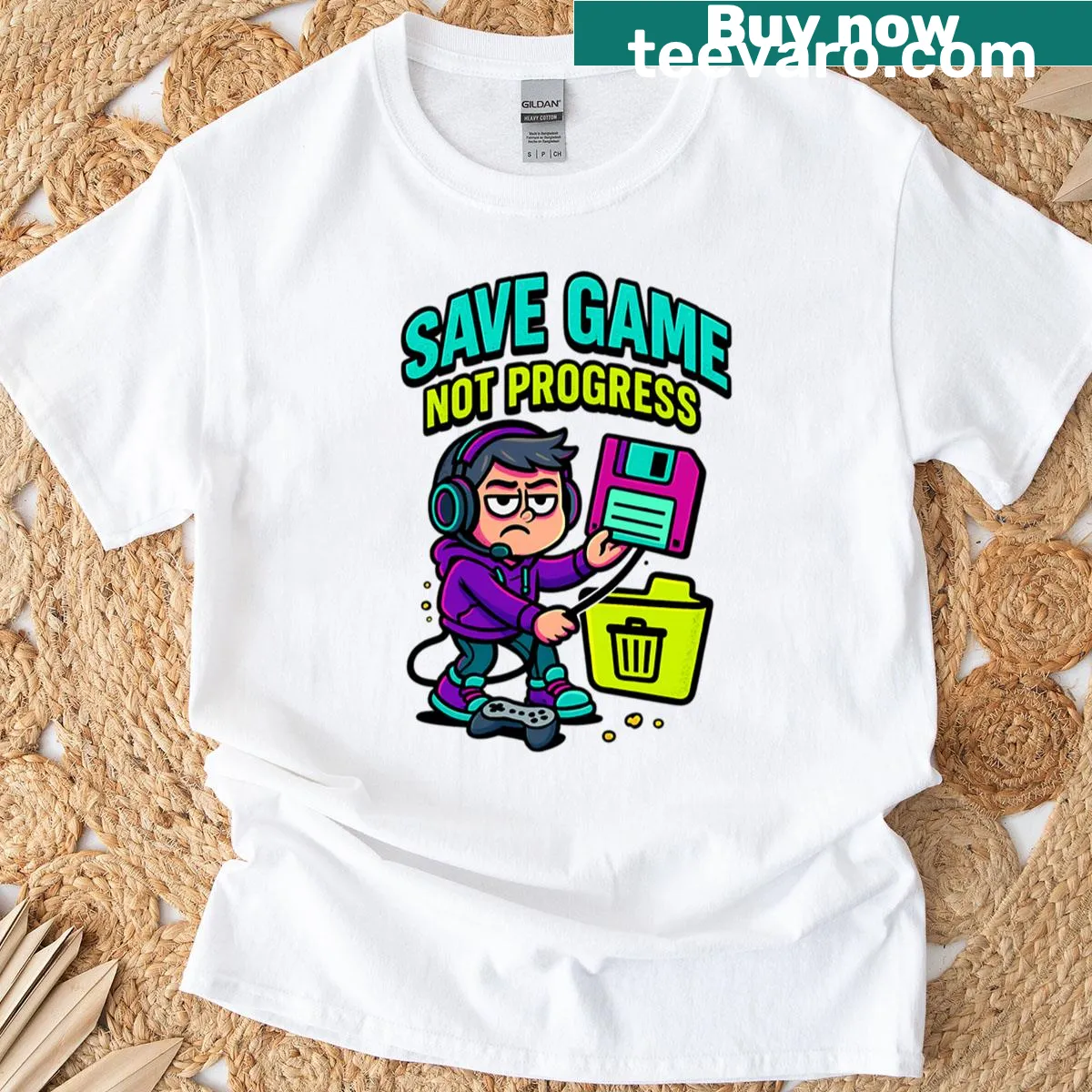 Sarcastic gamer tee with retro pixel art and modern design — on a men's t-shirt