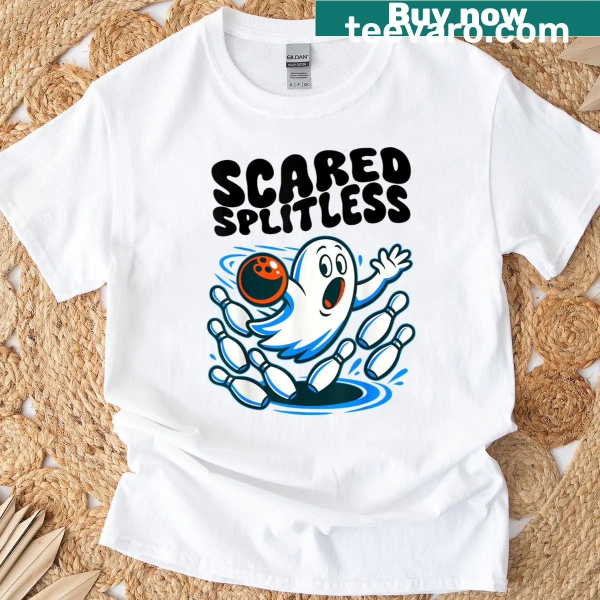 Halloween bowling t-shirt with a spooky graphic — on a men's t-shirt