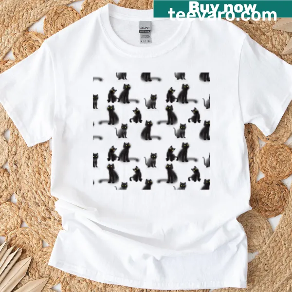 Playful shadow cat design with confetti on a T-shirt