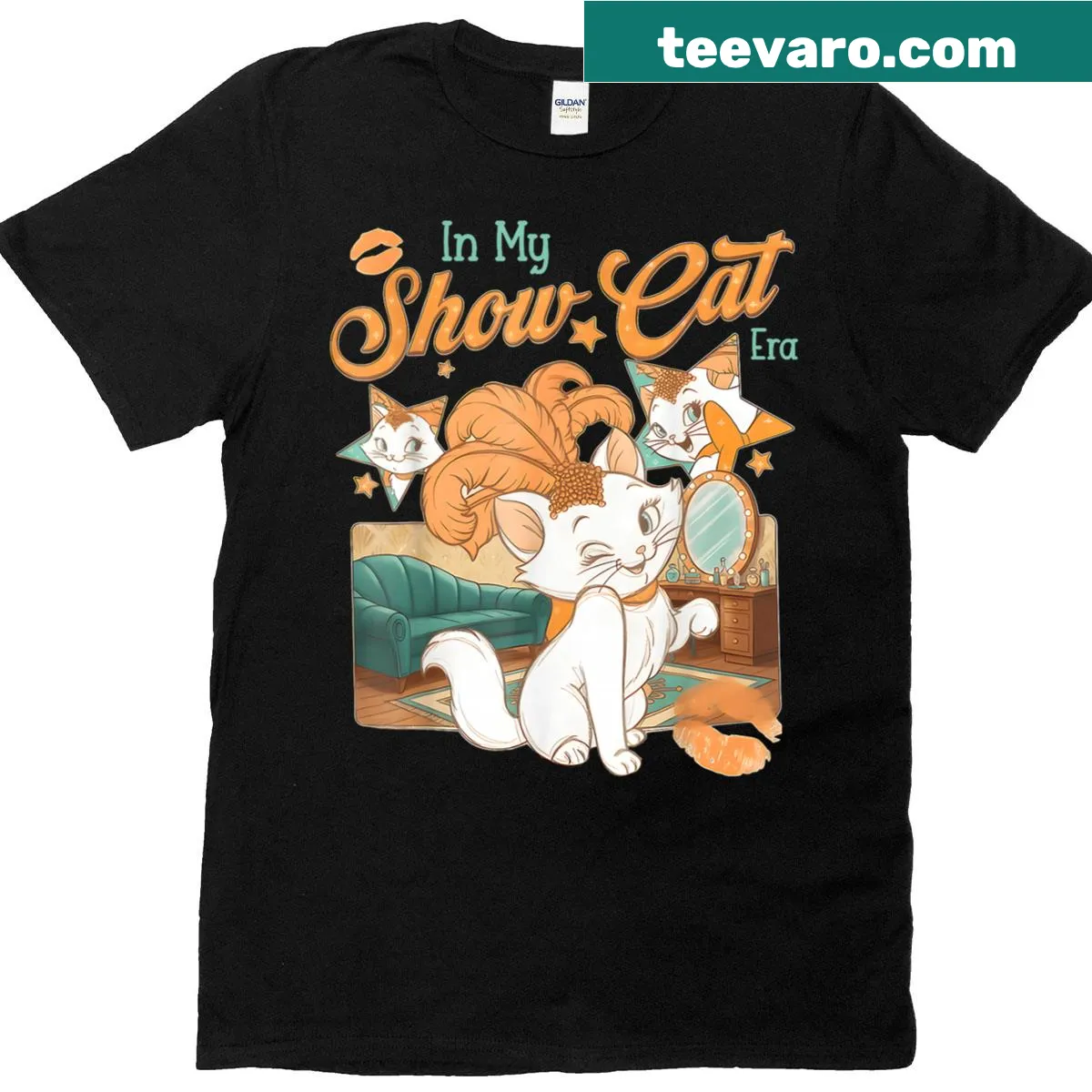 Groovy show girl themed t-shirt celebrating performance life — on a men's t-shirt