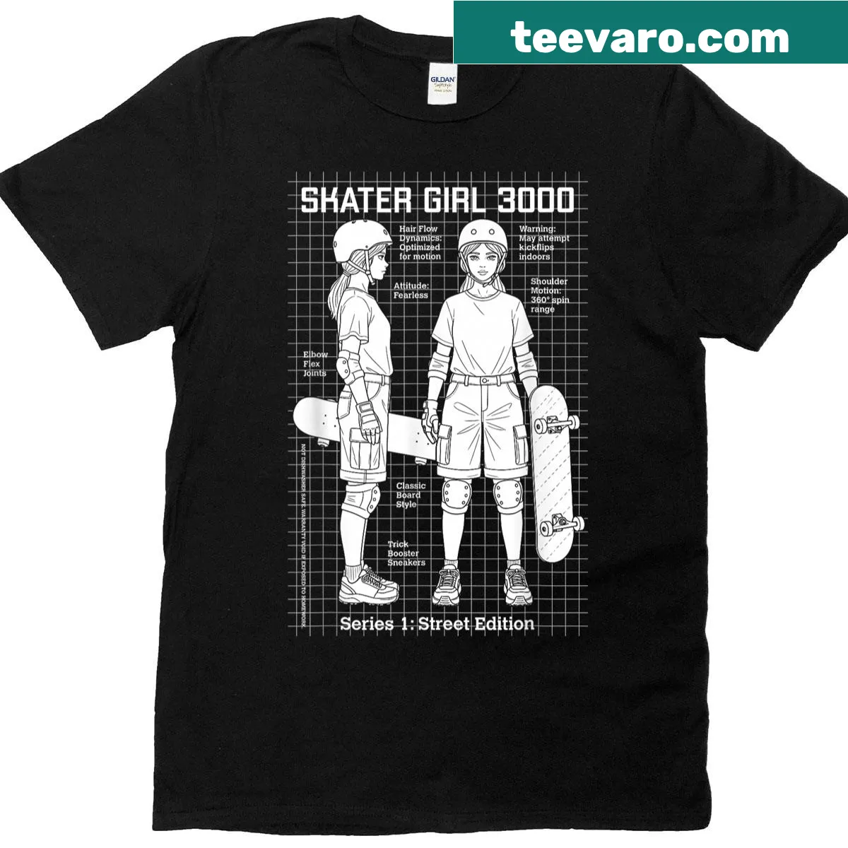 Cartoon graphic of a skater girl in action on a t-shirt — on a men's t-shirt
