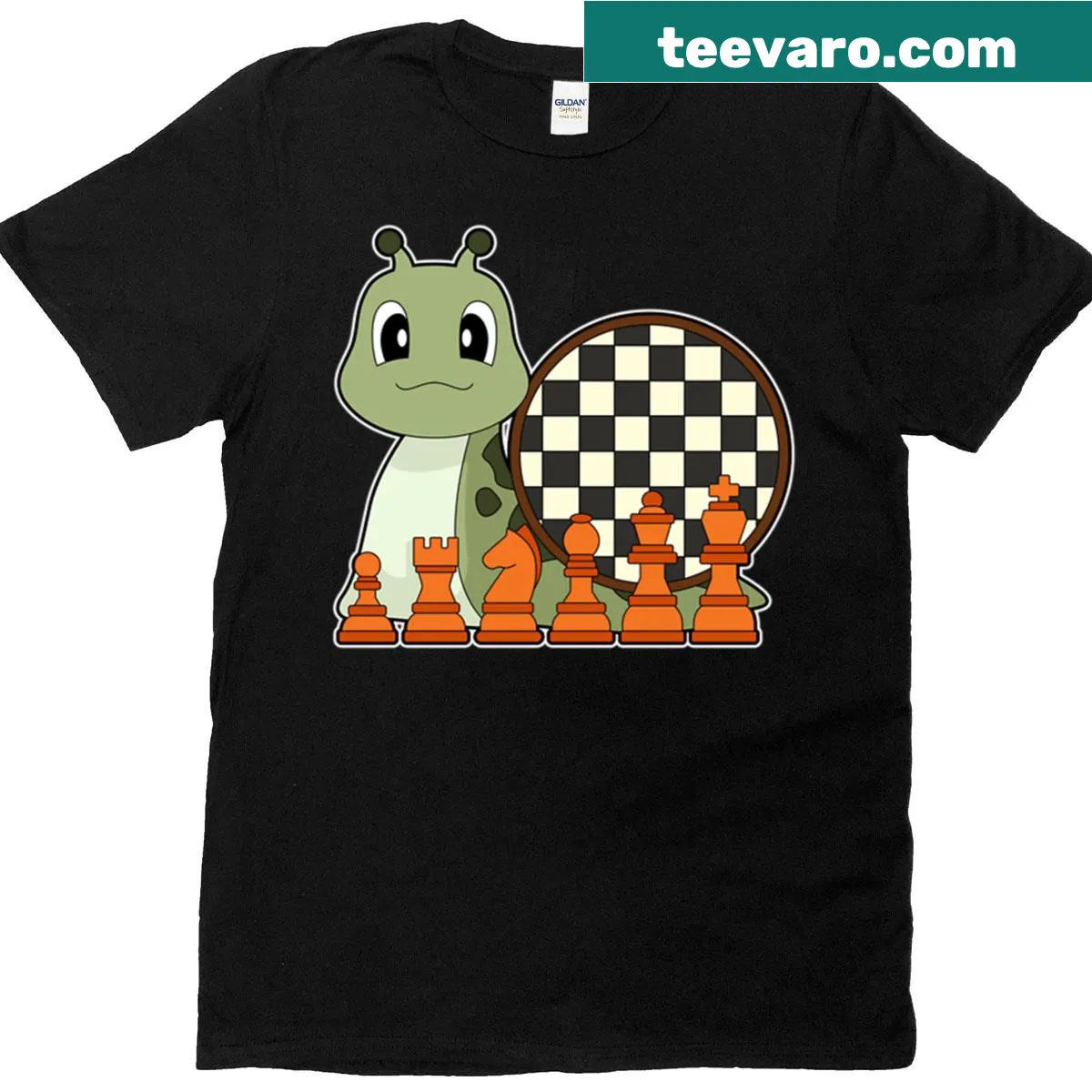 Charming illustration of a snail on a chessboard on a t-shirt — on a men's t-shirt