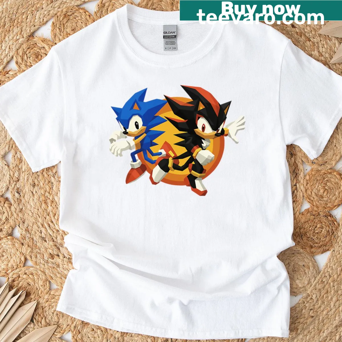 Sonic and Shadow graphic on a gaming T-shirt — on a men's t-shirt