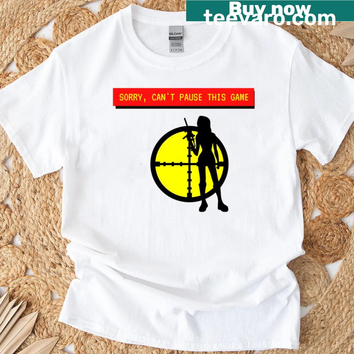 Funny gaming t-shirt stating 'Sorry Can't Pause This Game' in bold text. — on a men's t-shirt