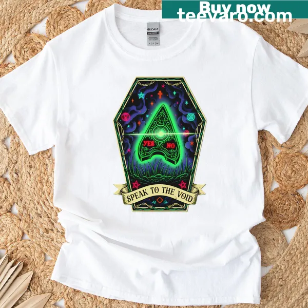Ouija board-inspired T-shirt with humorous text