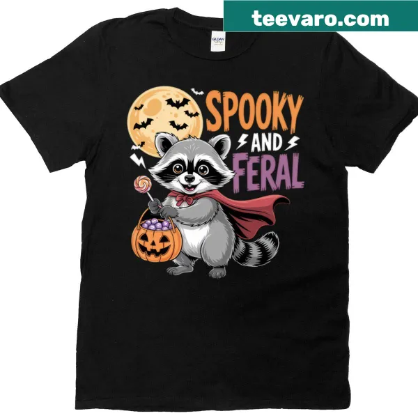 Funny Halloween t-shirt featuring a spooky raccoon