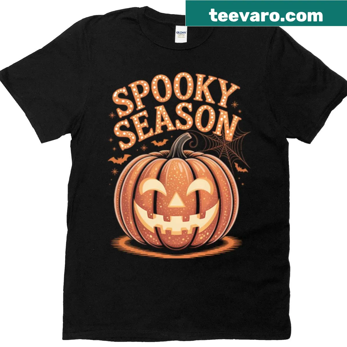 Playful T-shirt featuring a Jack O Lantern pumpkin graphic for Halloween. — on a men's t-shirt
