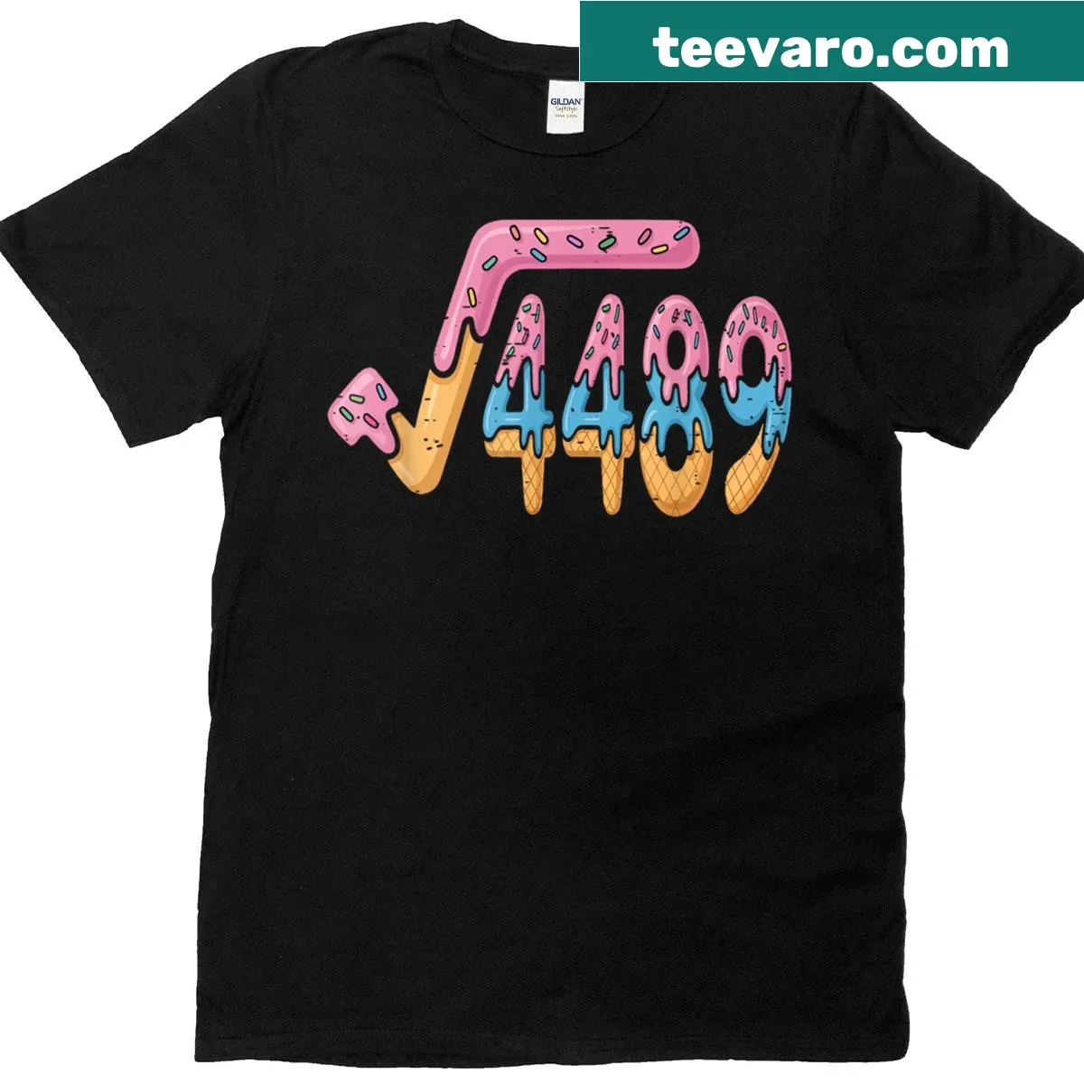 Playful math-themed T-shirt featuring square root 4489 design — on a men's t-shirt