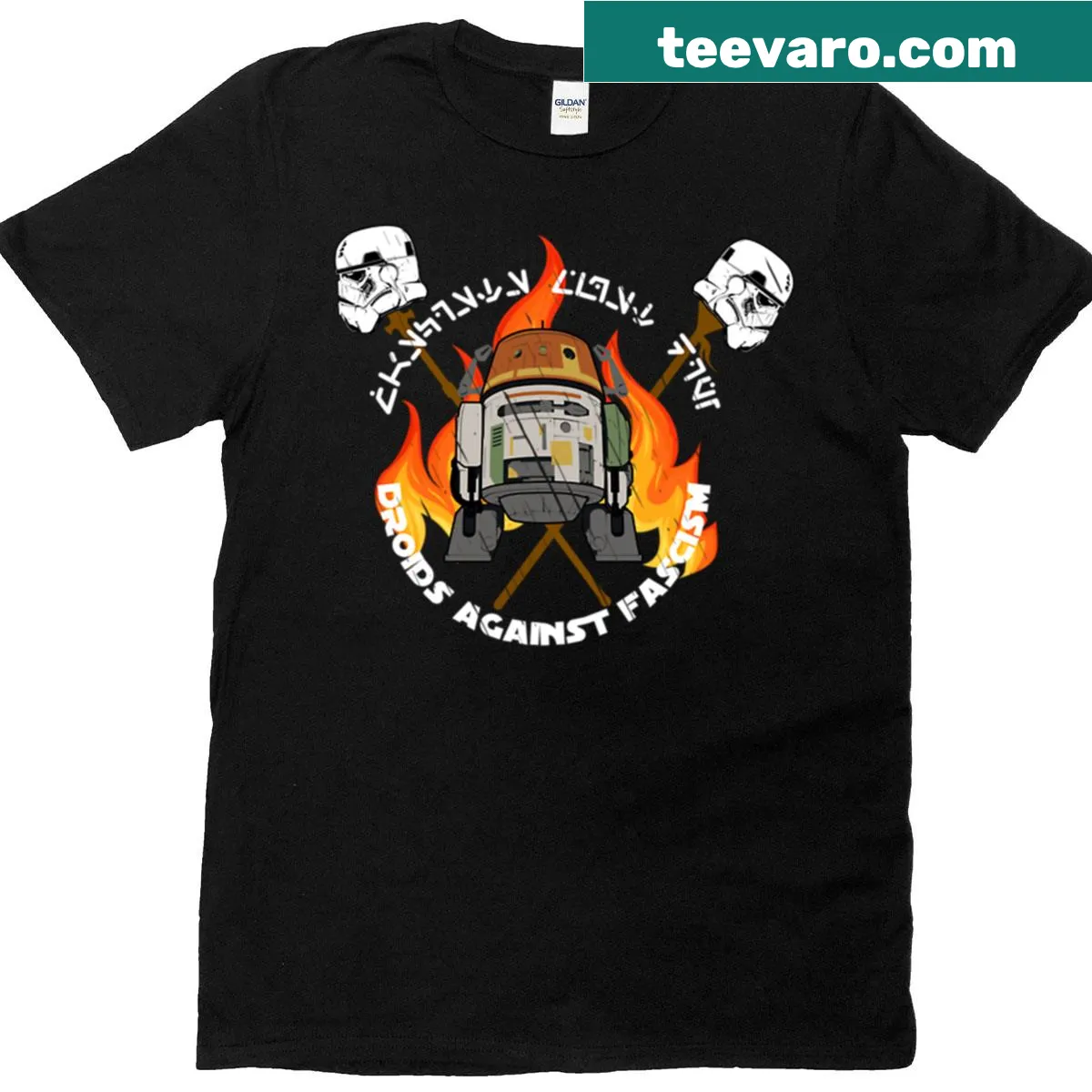 Star Wars T-shirt featuring droids and Chopper — on a men's t-shirt