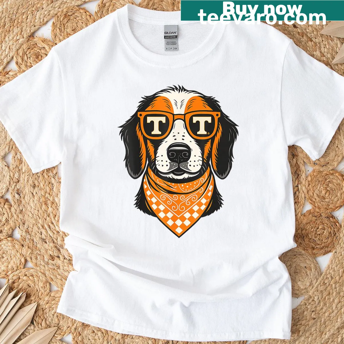 Bluetick Coonhound wearing sunglasses on a T-shirt — on a men's t-shirt