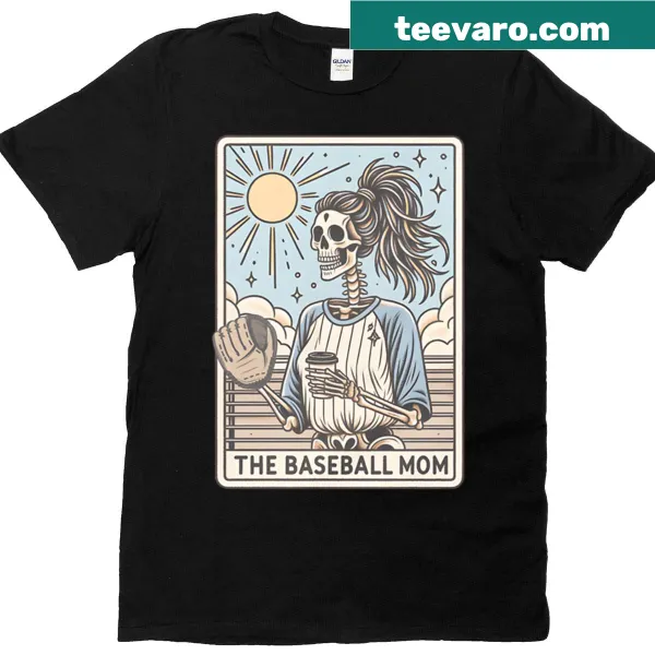 Illustrated T-shirt celebrating baseball moms with tarot card theme