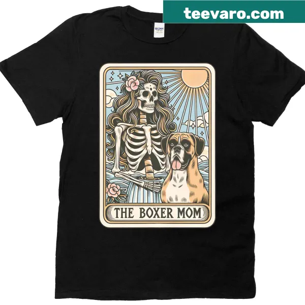 Illustration of a boxer mom tarot card on a t-shirt