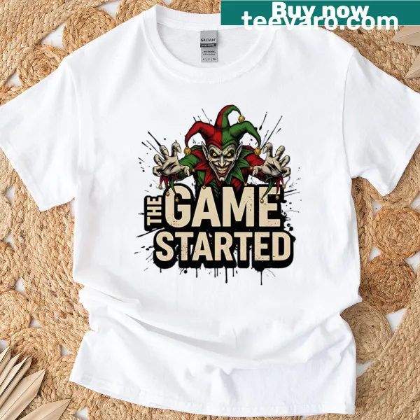 Explosive evil Joker clown T-shirt with bold gaming design by Vlf Vital Life Force