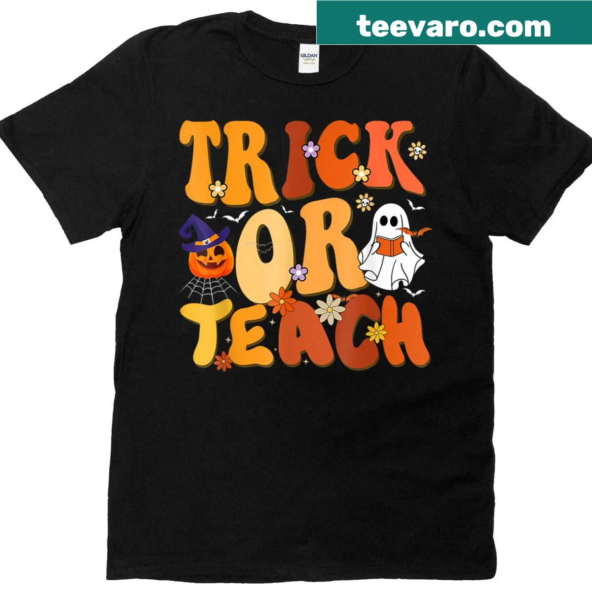 Funny teacher Halloween t-shirt with 'Trick Or Teach' phrase — on a men's t-shirt