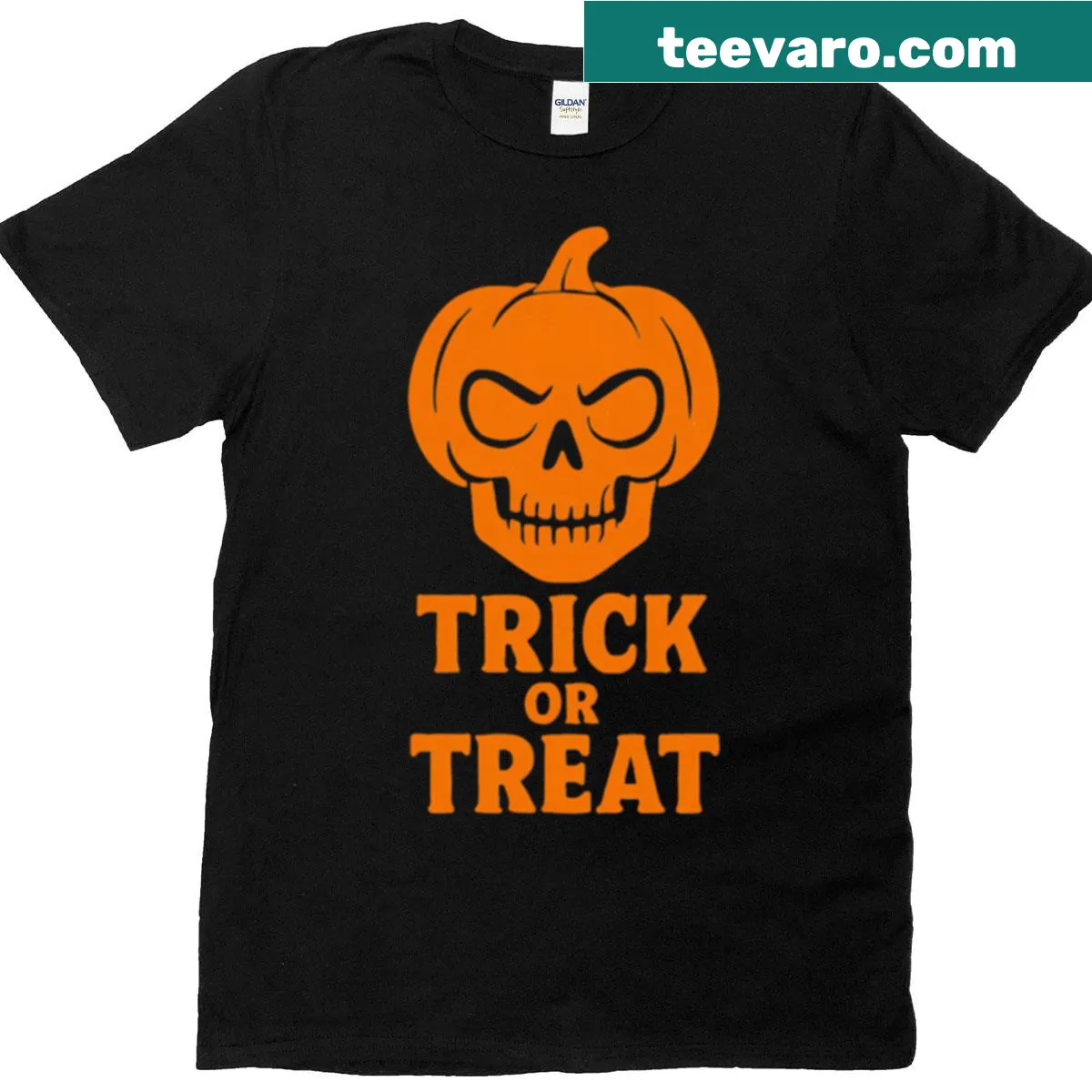 Vintage Halloween T-shirt featuring a scary pumpkin skull graphic — on a men's t-shirt