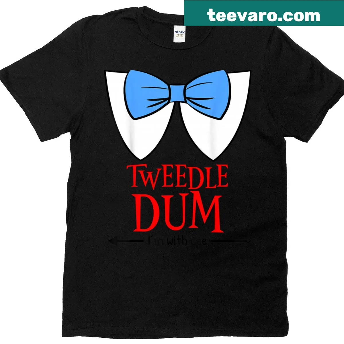 Couple's Halloween T-shirt featuring Tweedle Dum and Dee design. — on a men's t-shirt