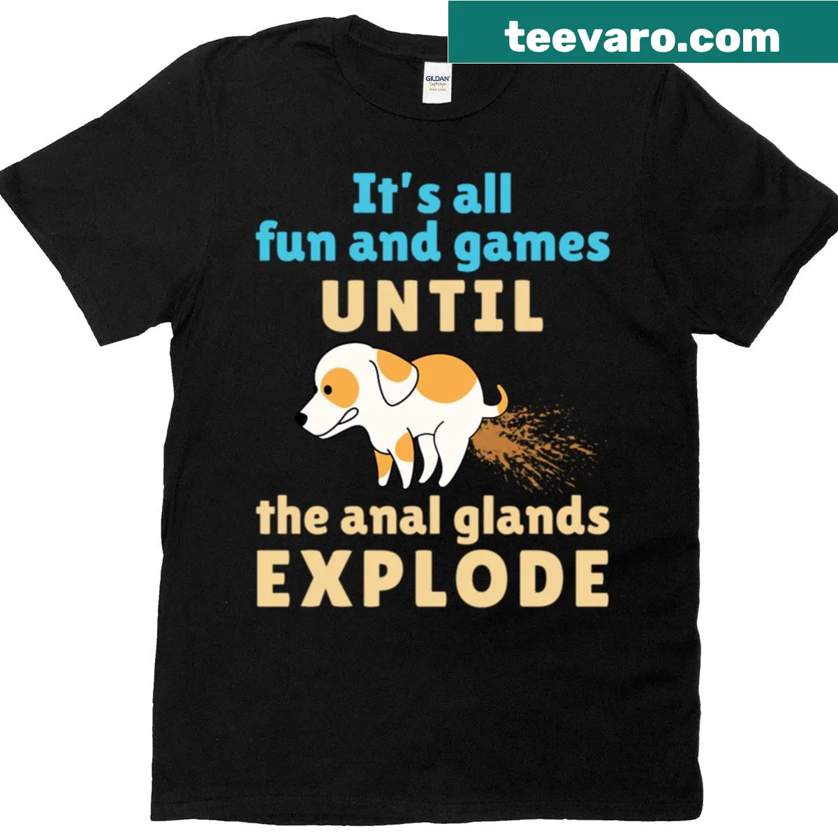 Funny Vet Tech T-shirt with humorous text about anal glands — on a men's t-shirt