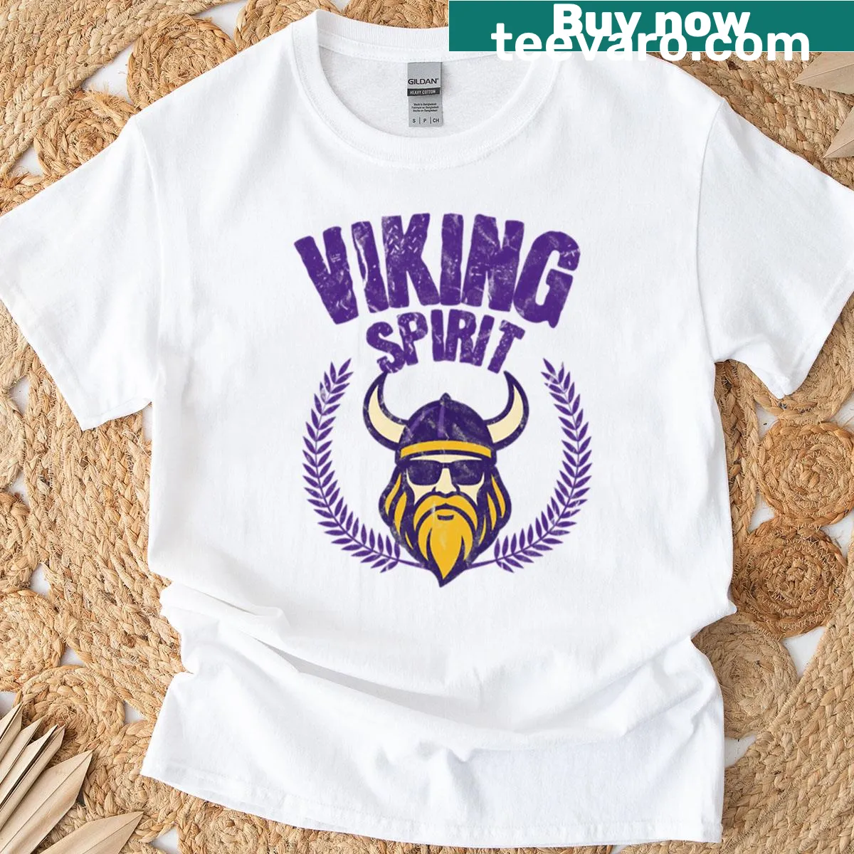 Viking-themed T-shirt with a bearded Viking in sunglasses and a helmet — on a men's t-shirt