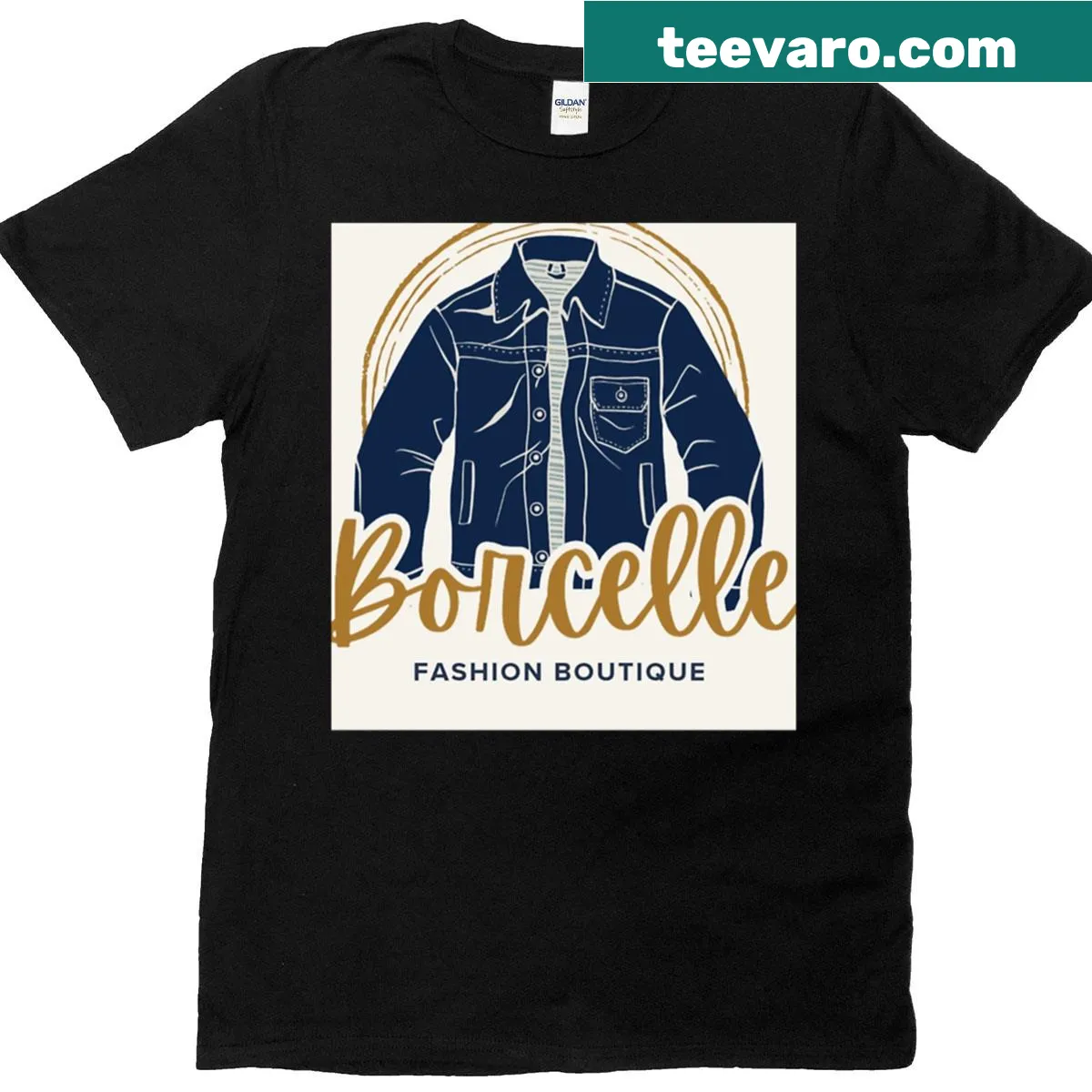 Illustrative graphic of a vintage denim jacket logo on a stylish T-shirt — on a men's t-shirt