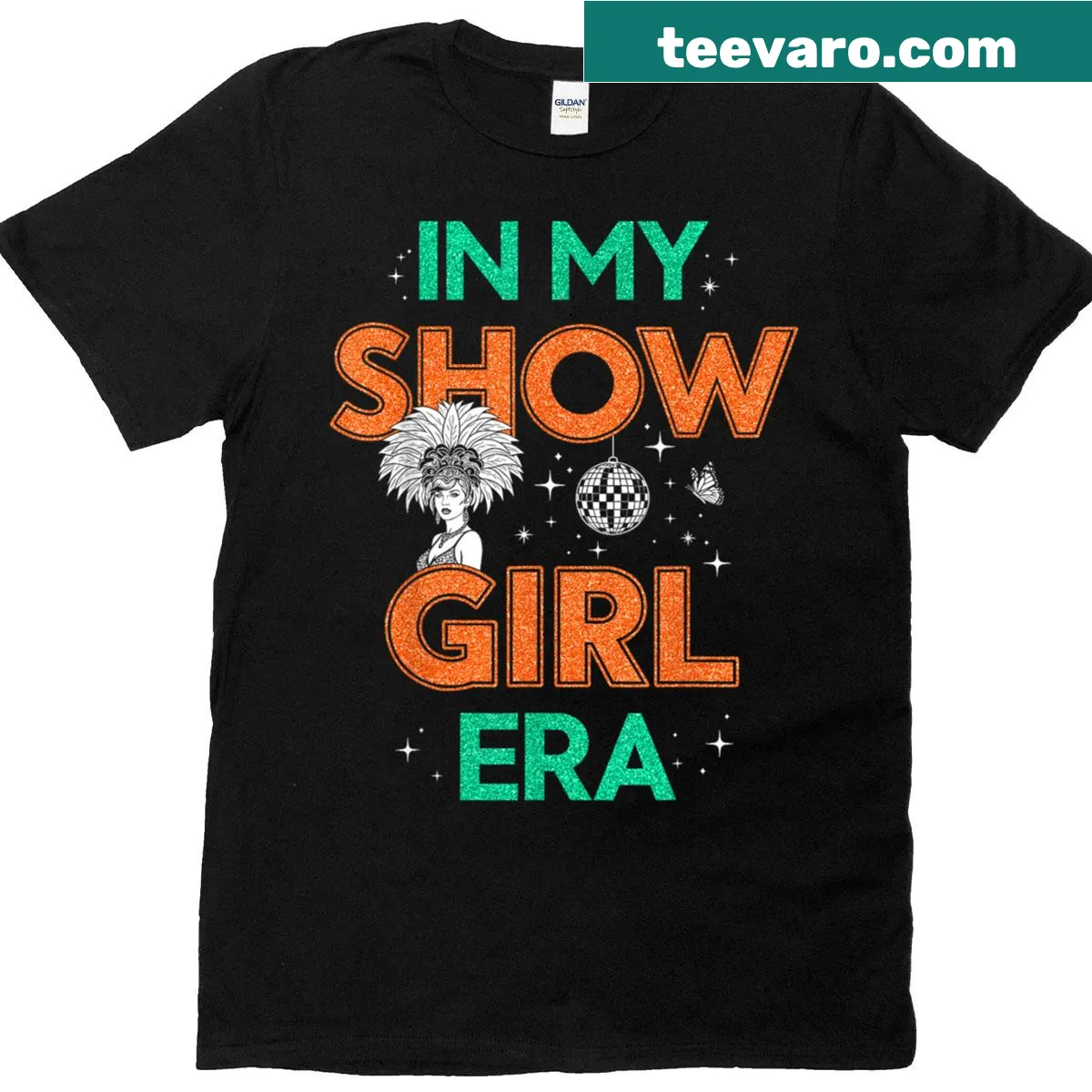 Vintage Show Girl t-shirt designed for women — on a men's t-shirt