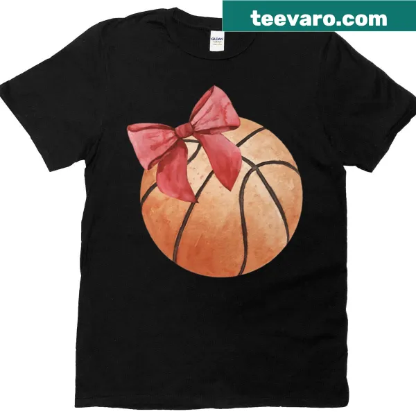 Watercolor basketball graphic T-shirt with pink bow decoration