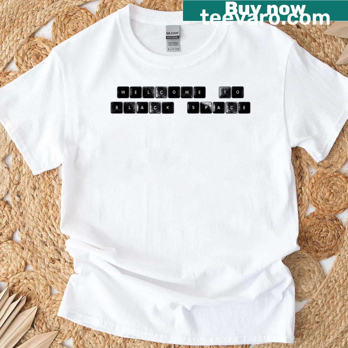 Abstract t-shirt design representing black space and creativity — on a men's t-shirt
