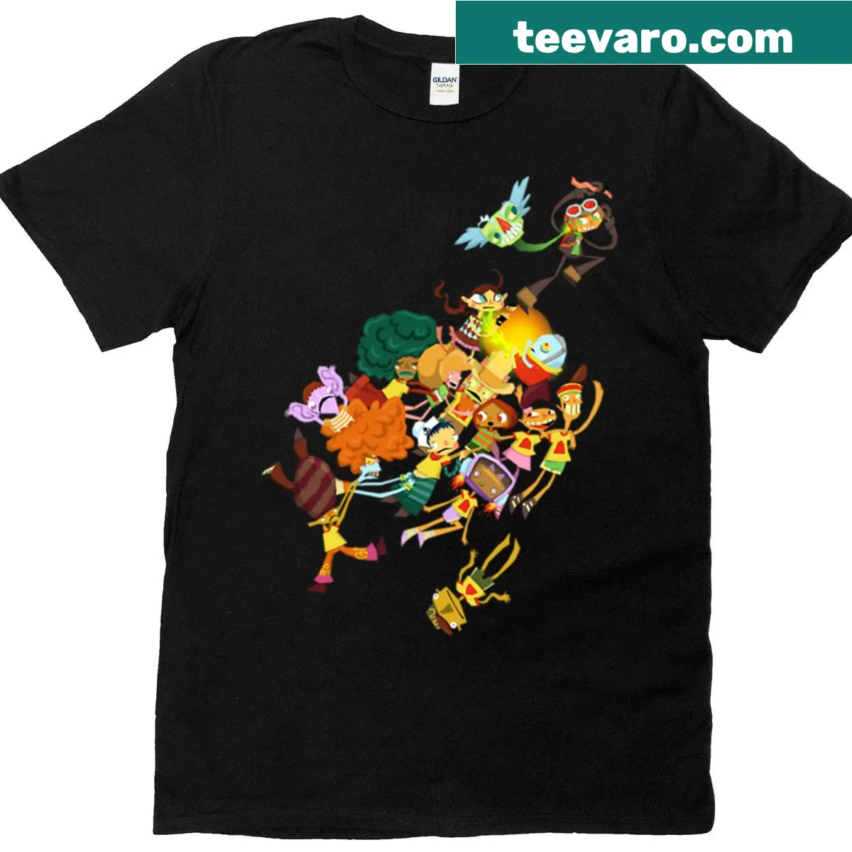 Illustrative graphic of a psychic summer camp theme on a T-shirt — on a men's t-shirt