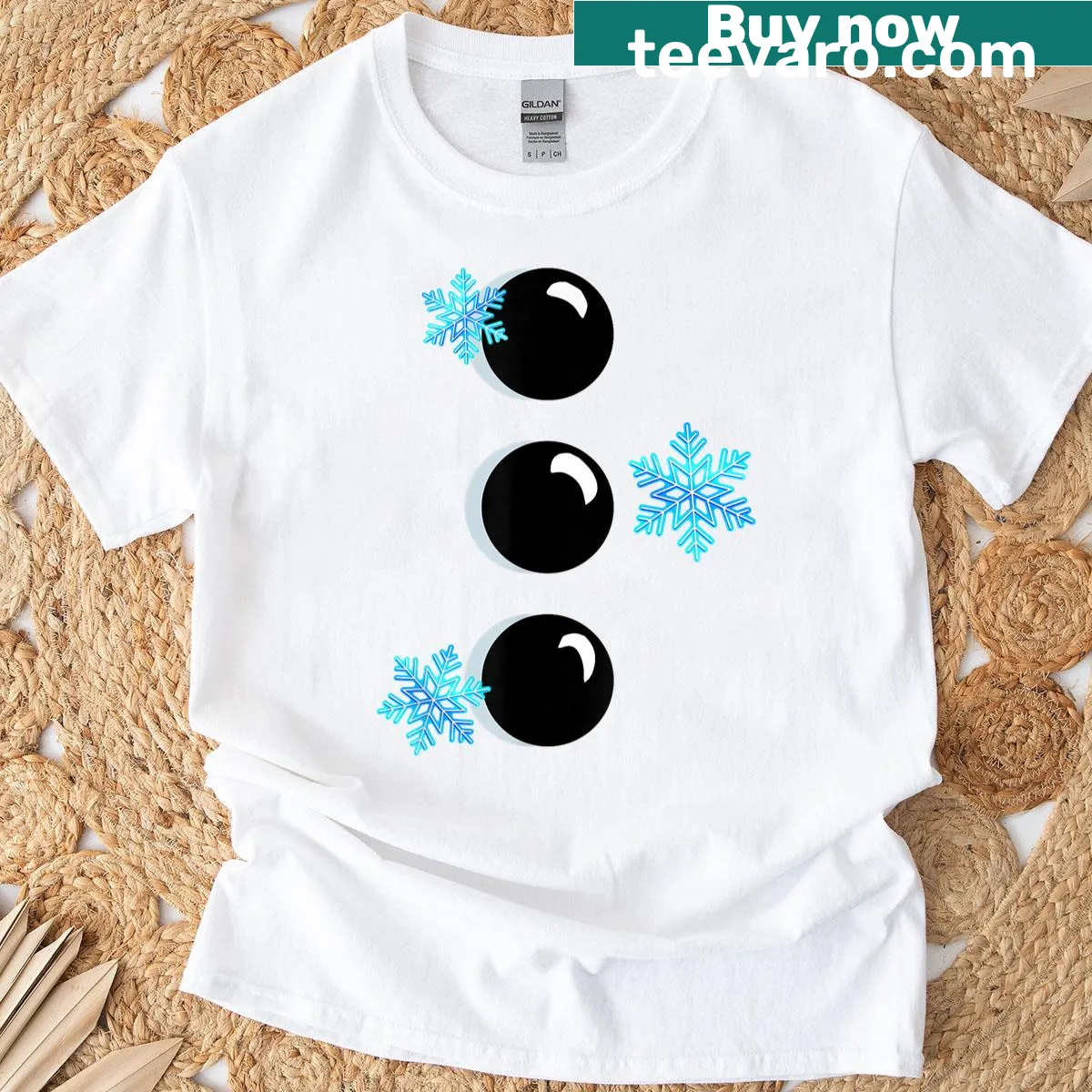 Cartoon snowman design for Christmas T-shirt — on a men's t-shirt