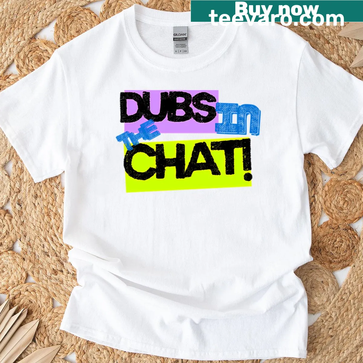 Playful WNBA t-shirt with the phrase 'Dubs In The Chat' — on a men's t-shirt