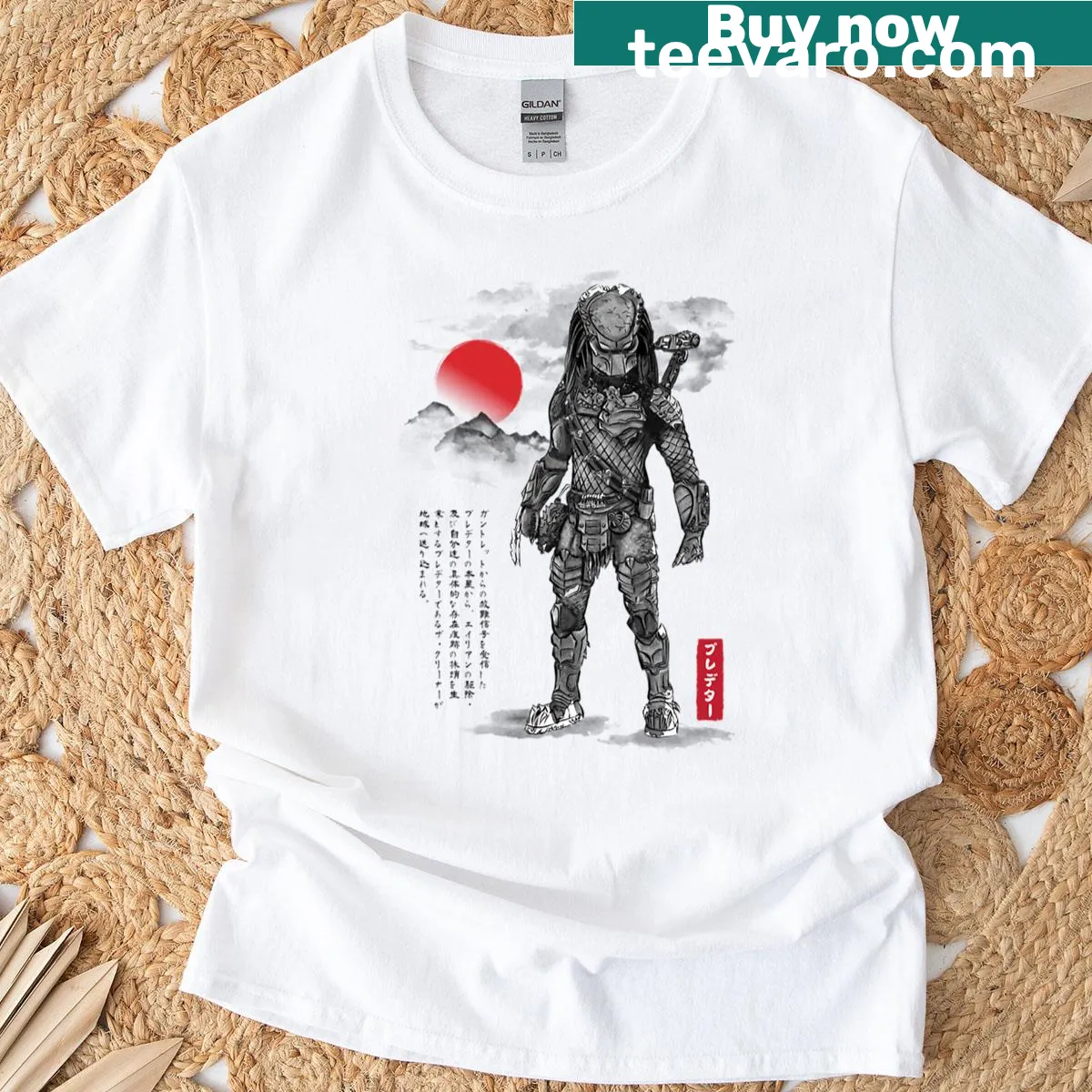 Sumi E style graphic of a fierce wolf on a t-shirt — on a men's t-shirt