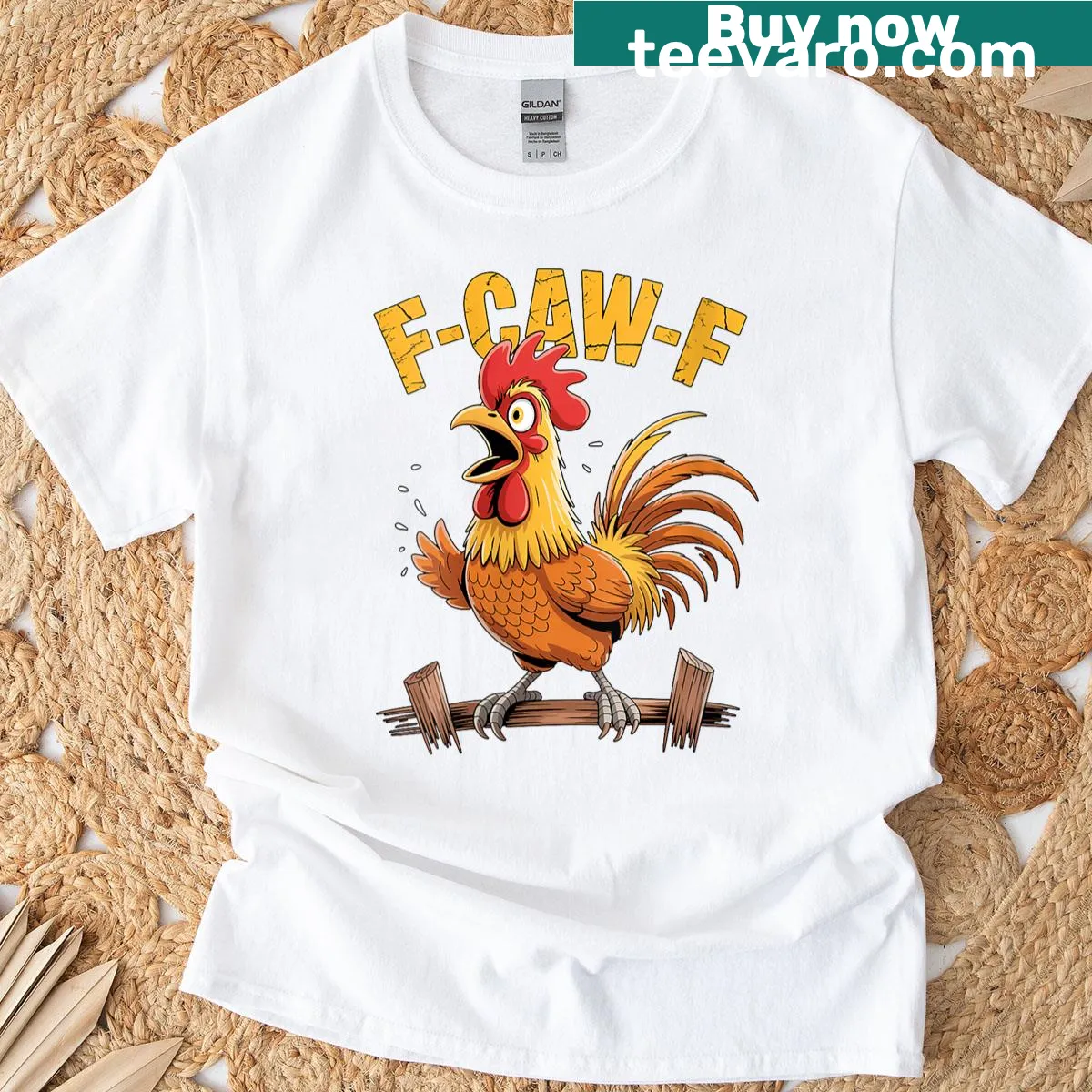 Funny graphic T-shirt featuring a sarcastic chicken design — on a men's t-shirt