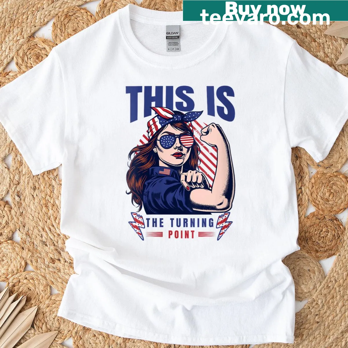 T-shirt featuring USA flag design with the text 'This Is The Turning Point' — on a men's t-shirt