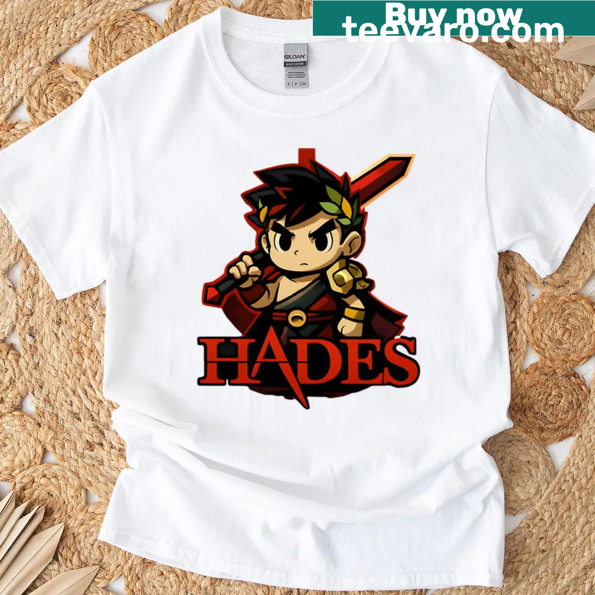 T-shirt featuring Zagreus in a sword stance from Hades — on a men's t-shirt