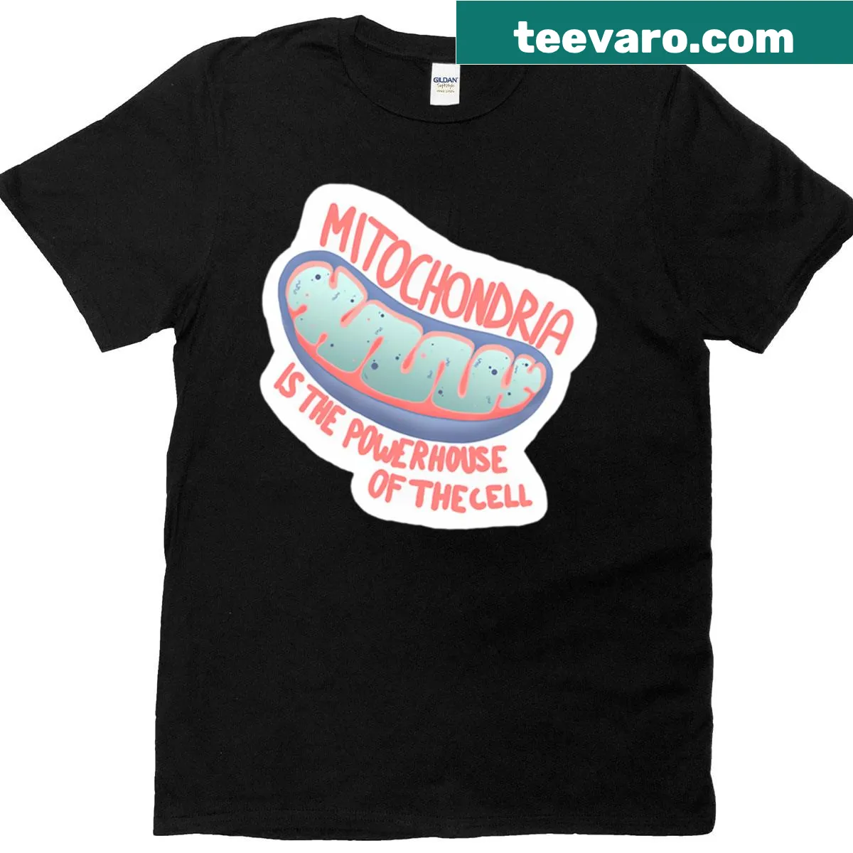 Science t-shirt stating 'Mitochondria Is The Powerhouse Of The Cell' — on a men's t-shirt