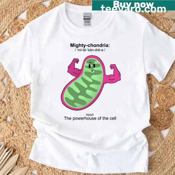 Mighty Mitochondria T-shirt featuring playful typography