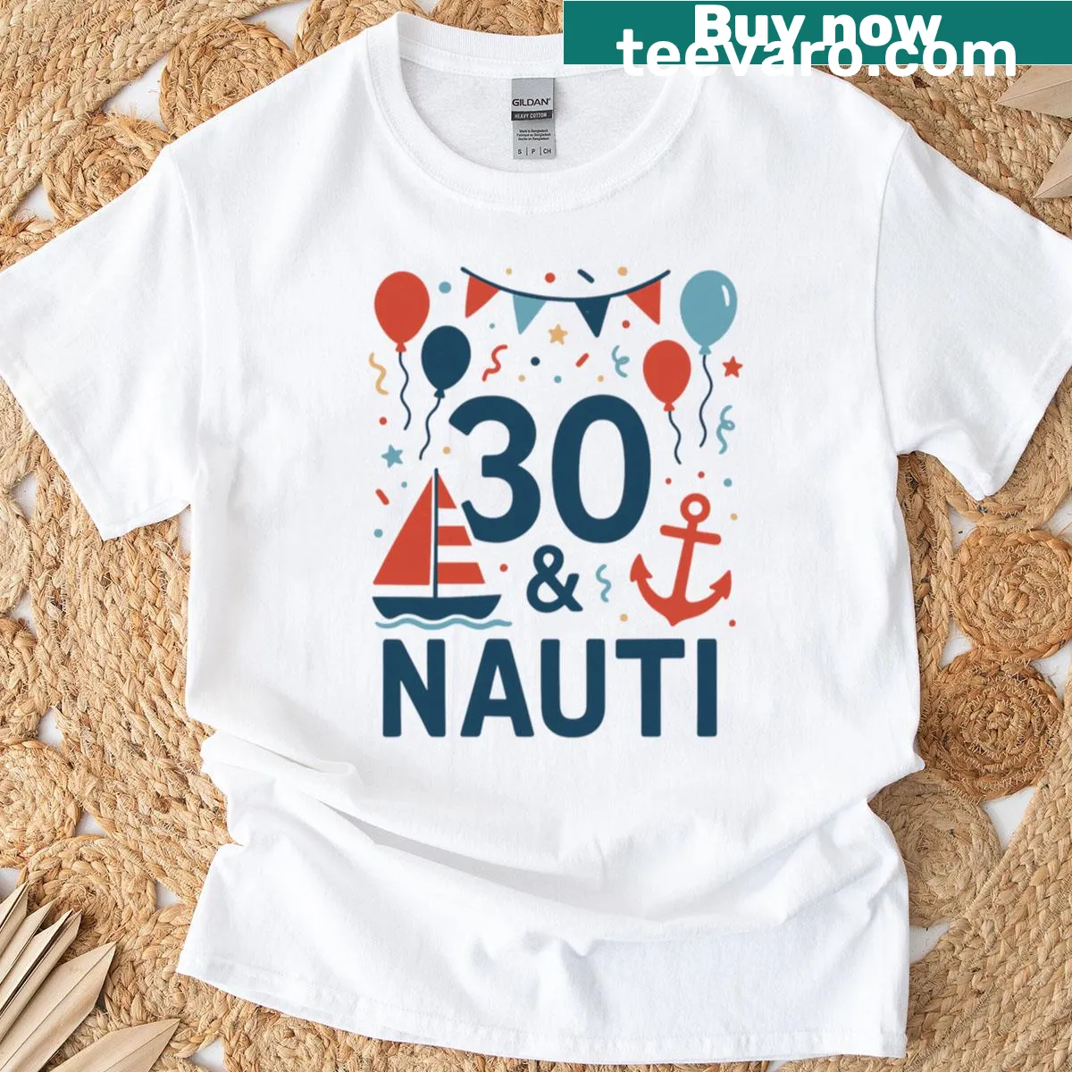 Nautical themed birthday shirt with sailboat and anchor design — on a men's t-shirt