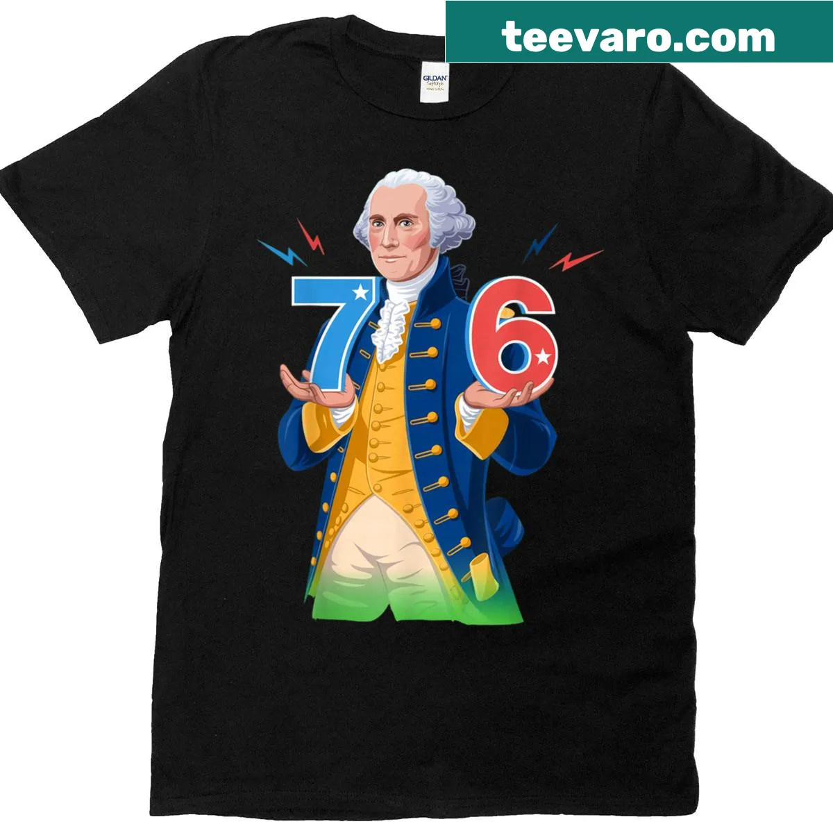 Teacher t-shirt with George Washington and patriotic design — on a men's t-shirt